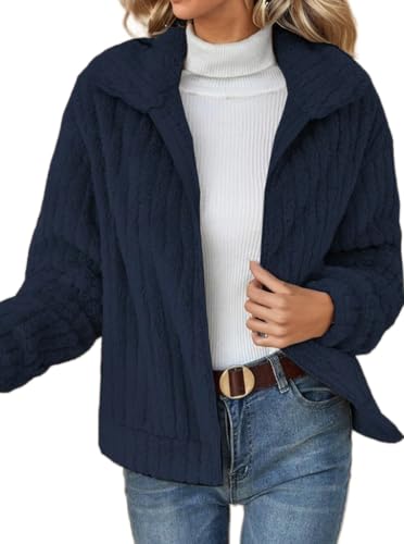 TIAFORD Women's Full Zip Fleece Jacket Winter Casual Long Sleeve Lapel Collar Oversized Sherpa Coat Fall Outerwear