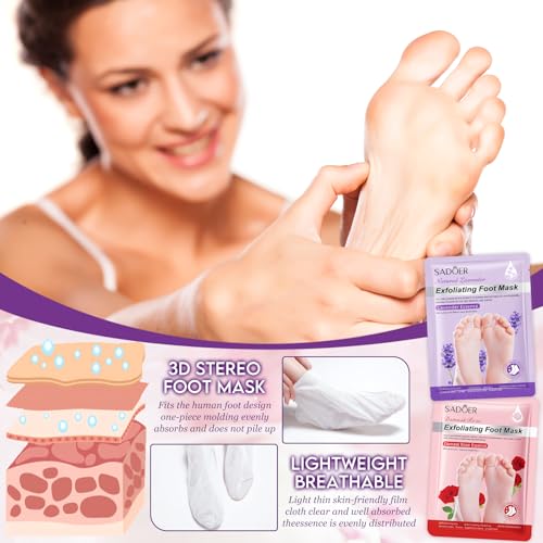 6 Pares Mascarilla Pies Exfoliante,Máscara Pies Peeling,Calcetines exfoliantes para pies,Hidratación Profunda,Mujeres y Hombres Quitar Piel Muerta y Callos,Lavanda+Rosa - imagen 7