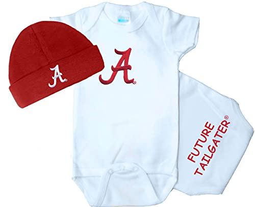 Image of Future Tailgater Alabama Crimson Tide Baby White Onesie and Crimson Cap Set (Newborn)