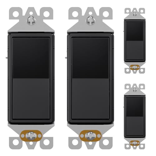 AIDA 4 Pack Single Pole Rocker Decora Light Switch, 15 Amp Self-grounding Electrical Light Switches, Residential Grade, UL Listed, Glossy Black