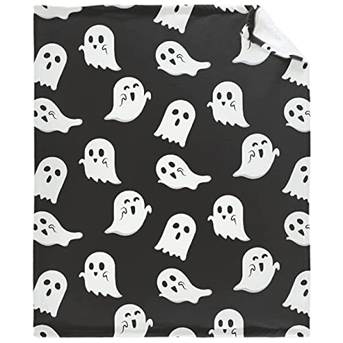 Image of Cute Little Funny Ghost Black White Spooky Halloween Party Super Soft Flannel Throw Blankets for Bed Sofa Couch Gifts,Bedding Fleece Blanket Outdoor Cover for Beach Picnic 50"x40" Throw Kid