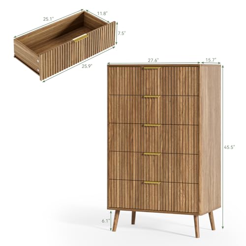 LYNSOM Fluted Dresser and Nightstand Sets 4 Piece, 2-Drawer Nightstands and 5/6 Drawers Dresser, Wood Bedroom Furniture Set for Home, Bedroom, Hallway, Walnut