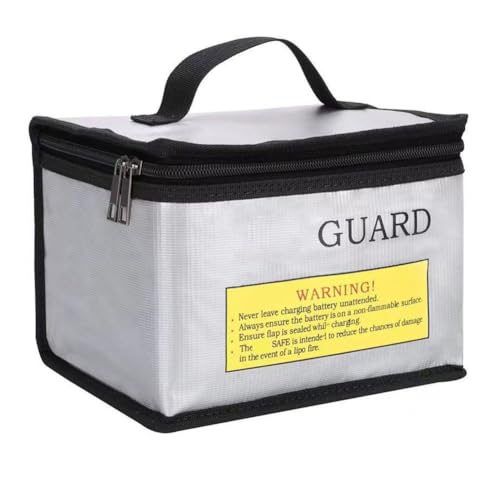Lipo Sac de sécurité pour drones télécommandés FPV Voitures Lithium Polymère Charge - Ignifuge Anti-explosion Pochette de rangement 21,5 x 15,5 x 11,5 cm Argent (155 x 155 x 50 mm)