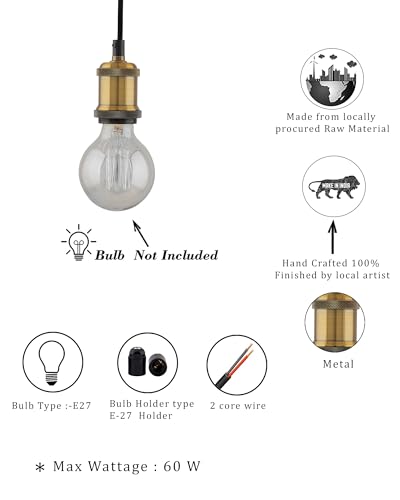 Image of Homesake 40W E26 / E27 Industrial Light, Hanging Vintage Edison Pendant Lamp, Metal, Antique Brass (Gold).
