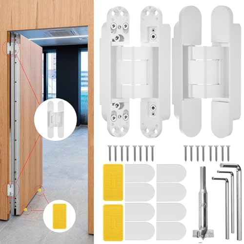 Lipshome 6' Hidden Door Hinge/Concealed Hinges,Invisible Hinges,Invisible Door Silent 180 Degree Swing Hinge 3-Way Adjustable Butt 6 x 2.5 x 1inch (Pack of 2) (White 6 inches)