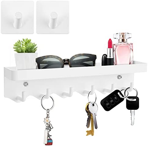 Sarmeley Key Holder for Wall, Key Hangers for Wall with 6 Hooks, Key Hooks Wall Mounted Self Adhesive Key Rack with 2 Sticky Hooks for Bathroom Entryway Office Kitchen Door Hallway(White)