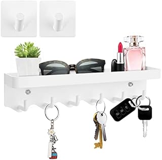 Sarmeley Key Holder for Wall, Key Hangers for Wall with 6 Hooks, Key Hooks Wall Mounted Self Adhesive Key Rack with 2 Sticky Hooks for Bathroom Entryway Office Kitchen Door Hallway(White)
