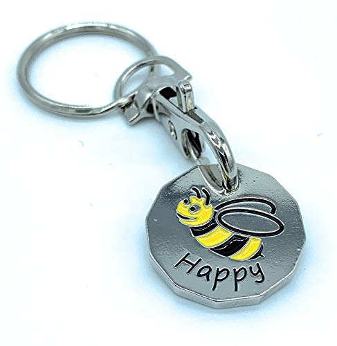 JAM2DAY Bee Happy 12-Sided Bumble Bee Trolley Token Keyring £1 Coin