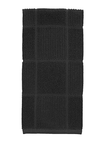 T-Fal Textiles 10953 Solid Color Parquet Design 100-Percent Cotton Kitchen Dish Towel, Charcoal, Single