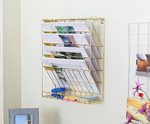 Superbpag Hanging File Organizer, 5 Tier Wall Mount Document Letter Tray File Organizer For Home And Office,Gold #TOP6