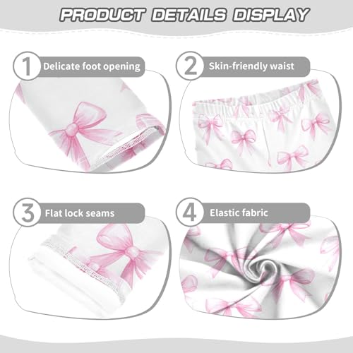 Wusikd Pink Bows Girls' Leggings Toddler Doodles White Color Kids Yoga Pants Dance Active Tights 4T3