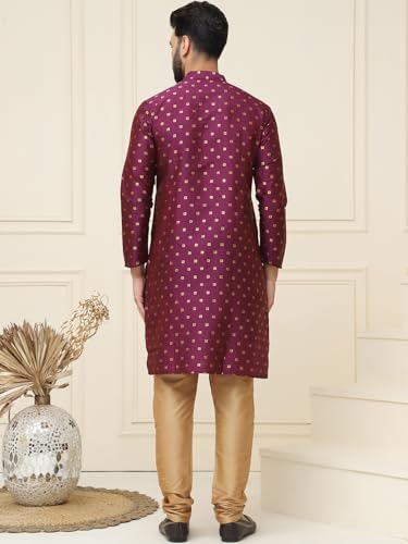 Image of SOJANYA (Since 1958 Men's Silk Blend Booti Kurta with Gold Churidaar Pyjama