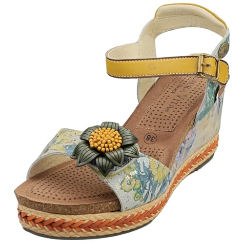 Sandale cuña femme Laura Vita Facyo-06 : chaussure compensée en cuir kaki confortable