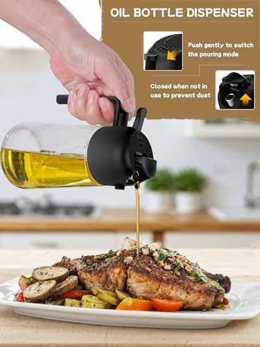 Oil Sprayer for Cooking 2pcs,2 in 1 Oil Dispenser and Oil Sprayer Kitchen Devices-16oz Glass Oil Spray Bottle,Mist Olive Oil Dispenser for Kitchen,Air Fryer,Salad, Grill (Black Kitchen Equipment) - Image 5