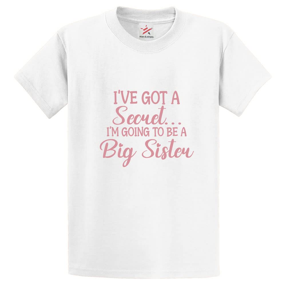 Stars and Stripes I've Got A Secret I'm Going to Be A Big Sister Women Girl Adults T-Shirt(L, White)
