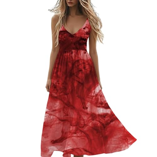 Vestido de verano para mujer, casual, sin mangas, con volantes, vestido de verano para Halloween, vestido de playa casual 2025, rosso, XL