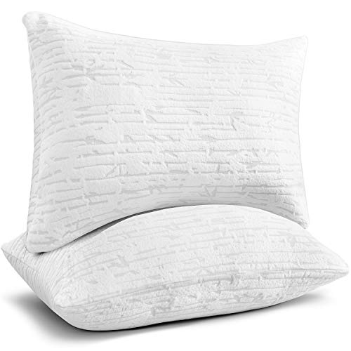 Clara Clark Bamboo Pillow for Sleeping, Bed Pillow Queen, Adjustable Memory Foam Bed Pillow with Washable Case - 19x29 - Firm Shredded Memory Foam Bed Pillow Set of 2