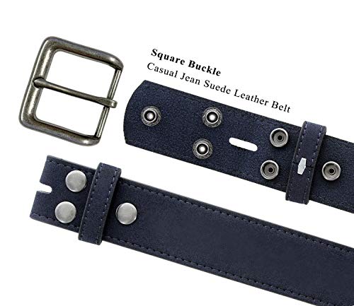 Square Buckle Casual Jean Suede Leather Belt 1 1/2" Wide (Navy, 40) - Thumbnail 2