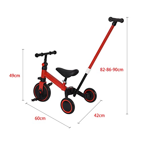 OHMG Dreirad für Babys, mitwachsend, 1-4 Jahre, 4-in-1, Dreirad, Laufrad, Fahrrad ohne Pedal, abnehmbare Pedale, verstellbarer Sitz (Rot (4 in 1)) – Bild 3