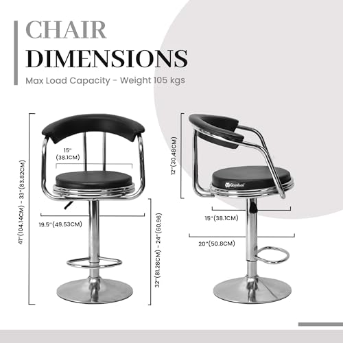 Image of GOYALSON Metal Classic Height Adjustable and Revolving Bar Stool Kitchen Chair (2, Black), 94 cm, 49.53 cm, 43.2 cm