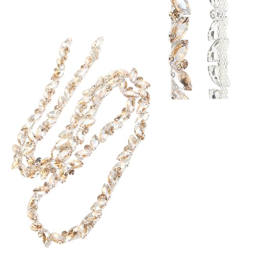 Adorno de Diamantes de Imitación de 1 Yarda, Aplique de Cadena de Diamantes de Imitación de Cristal, Cadena de Cuentas de Diamantes para Accesorios de Ropa de Adorno de Traje Nupcial(Champán Dorado)