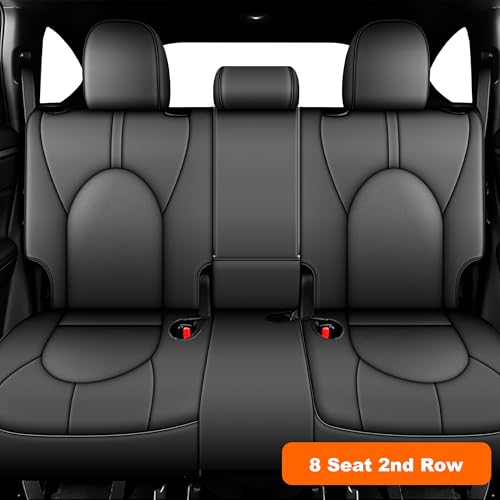 Image of Custom Fit Seat Covers for Toyota Highlander: 2020 2021 2022 2023 2024 2025 Full Set 8 Passenger 3 Row Faux Leather Car Seat Protector Compatible Airbag Deep Gray(2020-2024 W / Second Row 40 /60 Split)