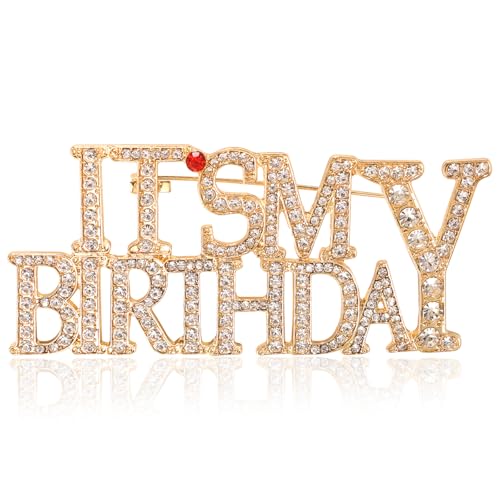 It's My Birthday Pin, Rhinestones Happy Birthday Brooch for Women Metal Shiny Lapel Pin Perfect for Celebrations Gifts Party Accessories