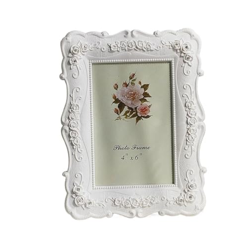 Cmis Kbei - Marco de fotos de resina con rosas blancas (2 unidades), diseño de rosas blancas