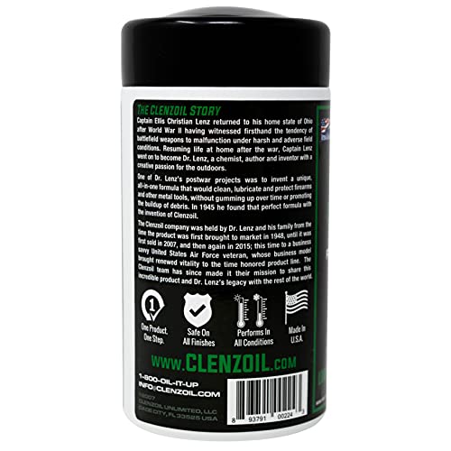 Clenzoil Field & Range Saturated Wipes - CLP Pre-Saturated Gun Cleaning Wipes - for Hunting Firearm Maintenance - Removes Dirt & Oils - Low-Mess Gun Cleaner - 75 Wipes