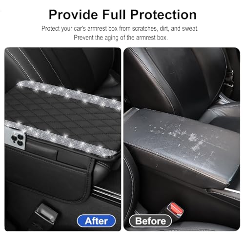 image for NBTEPEM Bling Car Center Console Cover, Leather Car Arm Rest Cover Cus