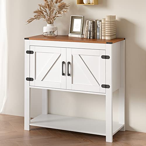 Cozy Castle Farmhouse Coffee Bar Cabinet, Buffet Table With 2 Doors, Accent Buffet Storage Cabinet For Entryway, Kitchen, Bathroom, White #TOP1