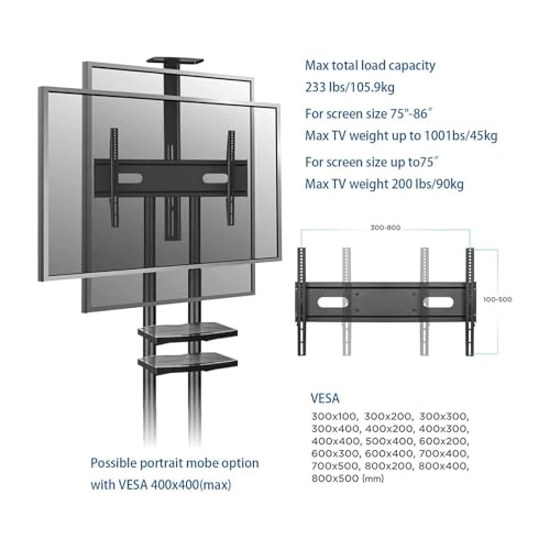 Soporte móvil de pie para TV LCD, con ruedas y estantes miniatura 4