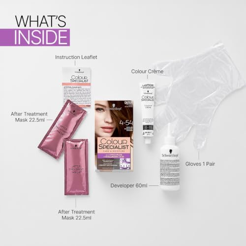 Image of Schwarzkopf Colour Specialist At Home Permanent Hair Colour With Omegaplex Anti-Breakage Technology And Hyaluronic Acid With 2 After Repair Masks For Softer Hair, 4.54 Medium Hazelnut Brown 165ml