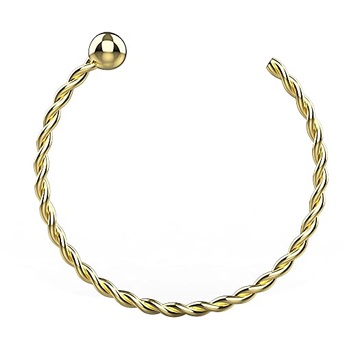 PiercingPoint 9KT Solid Gold 22 Gauge (0.6MM) - 5/16 Length Half Nose Twister Hoop Ring Nose Jewelry