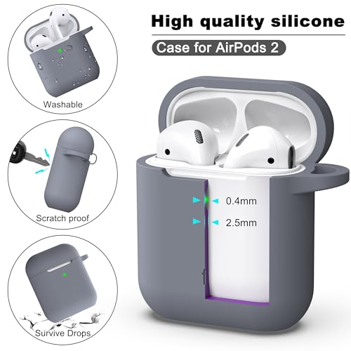 Image of AirPods Case Cover with Keychain, Full Protective Silicone AirPods Accessories Skin Cover for Women Men Girl Boy with Apple AirPods Wireless Charging Case,Front LED Visible-Dark Grey