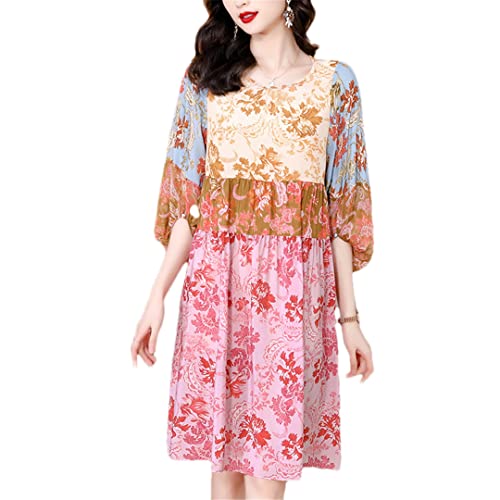 Robe midi bohème jaune au motif imprimé vintage authentique et coupe fluide