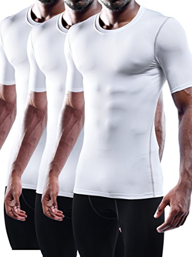 NELEUS Men's 3 Pack Workout Athletic Compression Shirts,White,US XL,EU 2XL