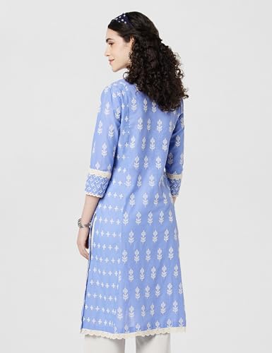 Image of BIBA Women Cotton Regular Fit Straight Embroidered Kurta