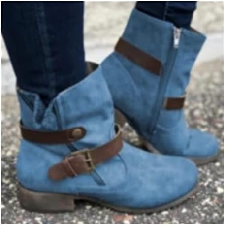 Women Belt Buckle Ankle Boots PU Low 