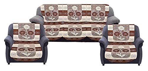 Kuber Industries Flower Cotton 6 Piece 5 Seater Sofa Cover Set (B...