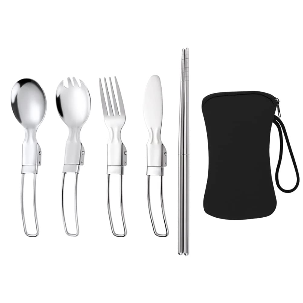 Outdoor Travel Folding tableware set, 304 stainless steel knife, fork and spoon folding daily portable tableware