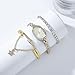 NEWITIN 3 Pieces Women Gold Watch Bracelets Set Fashion Costume Jewelry Stainless Steel Gold Plated Oval Wristwatch Diamond Bangle Bracelet Watch Jewelry Set for Women
