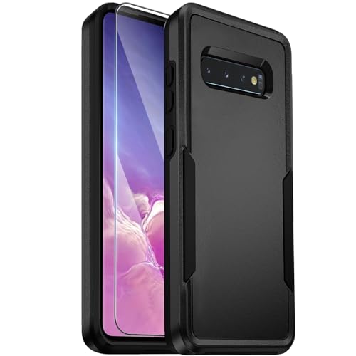 KOGENG Handyhülle für Samsung Galaxy S10 Hülle mit Schutzfolie, Matt PC Hard Rückseite Anti-Fingerabdruck Kratzfest TPU Bumper Stoßfest Haltbar Schutzhülle für Samsung S10 4G Case Cover (Schwarz)