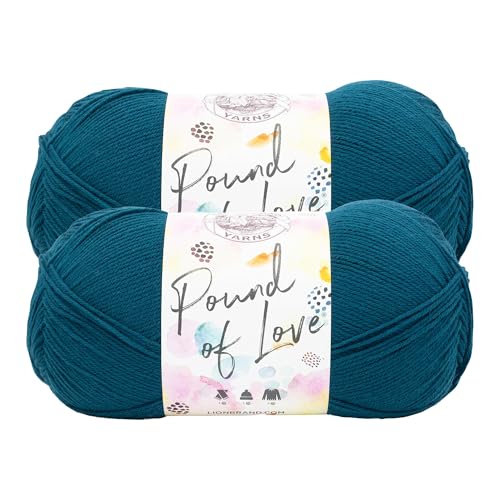 Image of Lion Brand Yarn, Pound of Love Crochet Yarn, Cascade, Blue, 2 Pack | Large Skein Everyday Basic 100% Acrylic Worsted Weight Knit Fiber for Baby Blankets, Classic Afghans, Sweaters, Scarf Sets