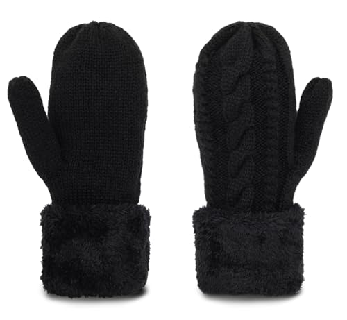 Double Layer-Warm-Knit Mittens for Women-Winter-Plus-Velvet-Thickened Cold-Weather-Outdoor-Ski-Cycling-Gloves S/M