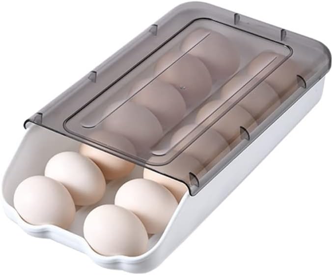 Egg Container for Refrigerator, Automatic Rolling Egg Holder, Stackable Egg Container, 14-Grid (Color : Black) (Black)