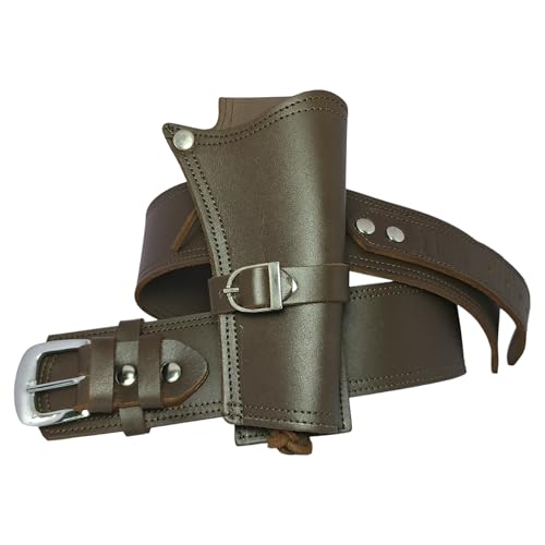 Real Leather Single Gun Holster Belt Cowboy Western Dual Holster Rig for Revolvers Handmade Brown Leather Belt Fits Waist Sizes 34 to 52 Inch Costume & Shooting Gear (42-44)