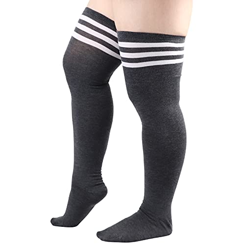 Image of DRESHOW Plus Size Thigh High Socks Striped Over Knee Long Boot Stockings Knee High Tube Socks Leg Warmers for Women