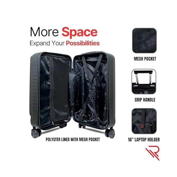 REFLECTION-Business-Travel-20Carry-On-Luggage-with-Front-Open-Laptop-CompartmentHardside-Suitcase4-Spinner-WheelsPremium-QualityProfessional-lookBlack REFLECTION Business Travel 20"Carry On Luggage with Front Open Laptop Compartment|Hardside Suitcase|4 Spinner Wheels|Premium Quality|Professional look(Black)