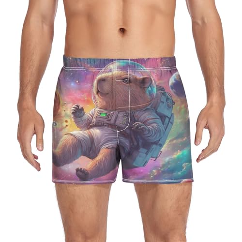 Capybara Galaxy Colorful Men's Cotton Boxer Shorts Pajama Bottoms Underwear Sleep Shorts with Button Fly